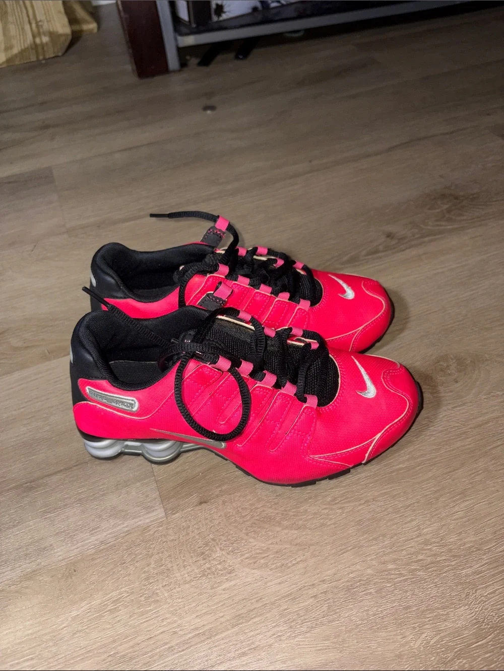 Nike Hot Pink and Black Women's Running Sneakers with Silver Swoosh